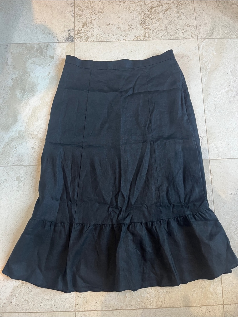 Wilfred Aritzia Black 100% Organic Linen Midi Skirt with Ruffle Hem Sz 12
